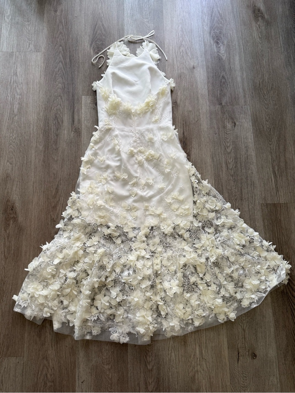 helsi camilla ivory 3d floral applique embroidered halter neck midi dress small - Picture 3 of 5